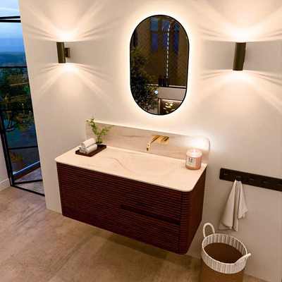 Mondiaz CIRO-DLUX Badkamermeubelset - 110x45x50cm - Solid surface wastafel Meli - 1 wasbak Rechts - zonder kraangaten - 2 lades - Ruby