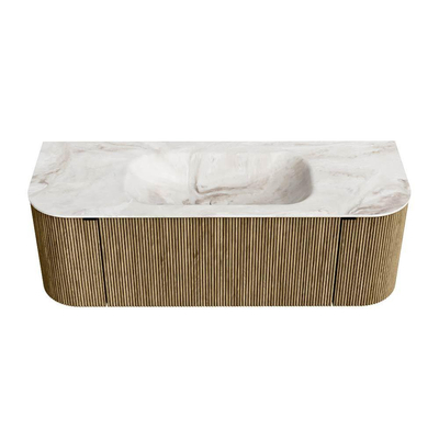 Mondiaz KURVE-DLUX Badkamermeubelset - 130x46x40cm - 1 lade - 2 deuren - wastafel solid surface - midden - zonder kraangat - Dusk