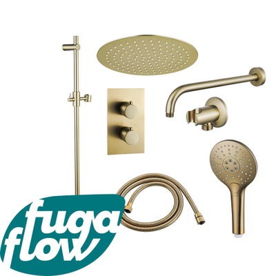 FugaFlow Eccelente Sobrado Badkamer Inbouw Regendoucheset - thermostatisch - wandarm -glijstang - 25cm hoofddouche - handdouche rond- geborsteld messing PVD