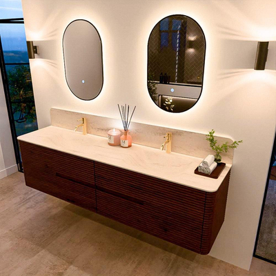 Mondiaz CIRO-DLUX Meuble de salle de bains - 190x45x50cm - Vasque en solid surface Meli - 2 lavabos double - 2 trous de robinet - 4 tiroirs - Ruby