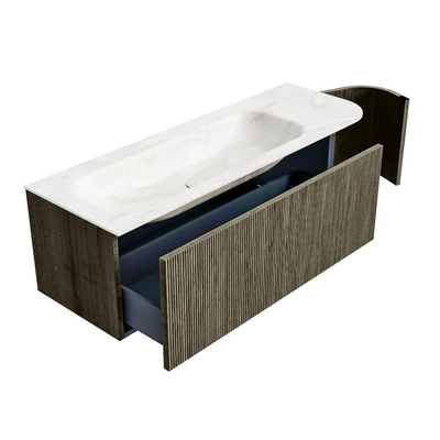 Mondiaz KURVE-DLUX Badkamermeubelset - 135x46x40cm - 1 lade - 1 deur - wastafel solid surface - links - 1 kraangat - Shadow
