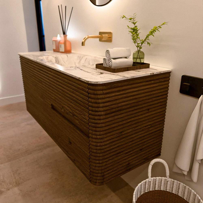 Mondiaz CIRO-DLUX Badkamermeubelset - 120x45x50cm - Solid surface wastafel Glace - 1 wasbak Midden - zonder kraangaten - 2 lades - Dusk