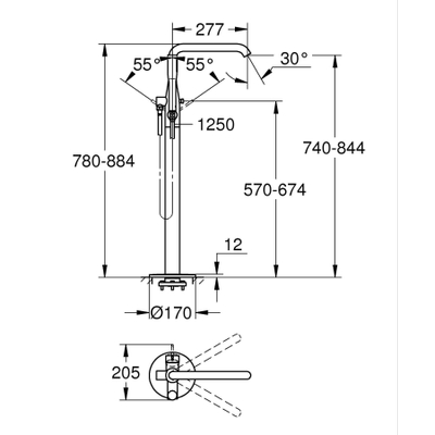 GROHE Essence New Afbouwdeel vrijstaande badkraan - omstel - draaibare uitloop 27.7cm - handdouche - doucheslang - brushed cool sunrise