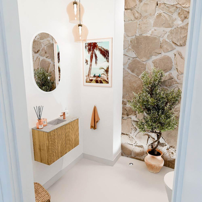 Mondiaz JOYA-DLUX 60cm toiletmeubel - kleur Oak - Wastafel FAYE positie Midden 1 kraangat kleur Glace.