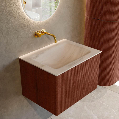 MONDIAZ KURVE-DLUX Meuble de salle de bains 60cm couleur Ruby avec 1 tiroir et 0 porte. Lavabo CLOUD Central sans trou de robinet Meli.