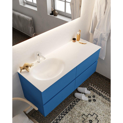 Mondiaz VICA ensemble de meuble de salle de bain - 120cm - meuble sous-vasque jeans - 4 tiroirs - lavabo moon gauche - 1 trou de robinet - miroir LED - version XL 60cm de haut