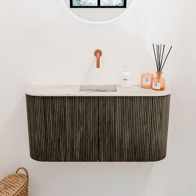 Mondiaz JOYA-DLUX 83.2cm meuble de toilette - arrondi gauche et droite couleur Shadow - Vasque FAYE position Milieu Sans trou de robinet couleur Nata.