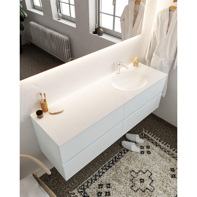MONDIAZ VICA Ensemble de meuble salle de bain - 150cm - 4 tiroirs - lavabo Moon à droite - 1 trou de robinet - solid surface argile