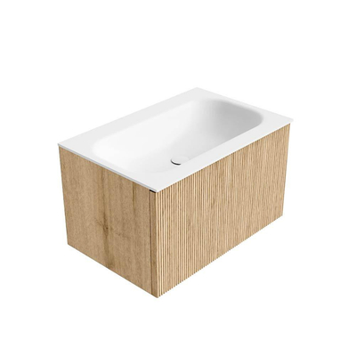 MONDIAZ KURVE Meuble de salle de bains 70 cm couleur Oak avec 1 tiroir. Lavabo BIG SMALL central 1 trou de robinet Talc.