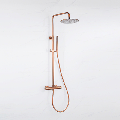 Fortifura Calvi Regendoucheset - thermostatisch - 30cm - hoofddouche - gladde slang - staaf handdouche - PVD - geborsteld koper