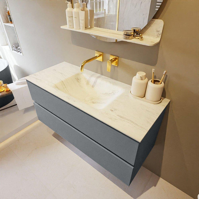 Mondiaz VICA-DLUX Ensemble de meuble de salle de bain - 110cm - meuble sous-vasque plata - 2 tiroirs - lavabo encastrée cloud milieu - sans trous de robinet - version haute de 60cm - opalo