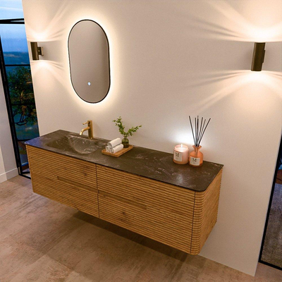 Mondiaz CIRO-DLUX Badkamermeubelset - 170x45x50cm - Solid surface wastafel Lava - 1 wasbak Links - 1 kraangat - 4 lades - Oak
