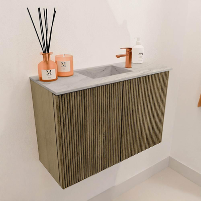 Mondiaz JOYA-DLUX 60cm meuble de salle de bains - couleur Dusk - Vasque FAYE position Milieu 1 trou de robinet couleur Glace.