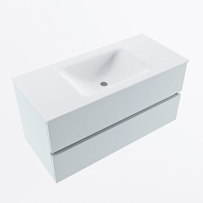 Mondiaz VICA Ensemble de meuble de salle de bain - 100cm - meuble sous-vasque argile - 2 tiroirs - lavabo nuage milieu - sans trous de robinet - version haute 60cm - talc