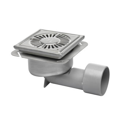 Aquaberg Siphon de sol en acier inoxydable sortie verticale avec seau 20x20cm grille en acier inoxydable 75mm verrouillable