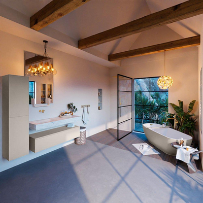 MONDIAZ ALAN - DLUX Ensemble de meubles de salle de bains - 130cm - meuble bas - Linen - 1 tiroir - lavabo suspendu - vasque à gauche - 0 trous de robinet - Opalo