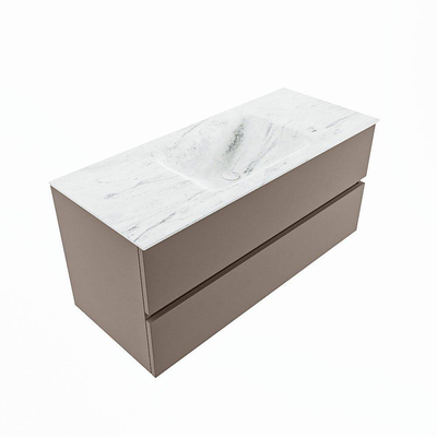 Mondiaz VICA-DLUX Ensemble de meuble de salle de bain - 110cm - meuble sous-vasque fumée - 2 tiroirs - lavabo encastré nuage milieu - 1 trou de robinet - version haute 60cm - opalo