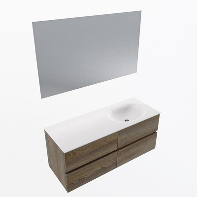 Mondiaz VICA ensemble de meuble de salle de bain - 120cm - meuble sous-vasque marron foncé gris - 4 tiroirs - lavabo lune droite - sans trous de robinet - couleur talc - miroir LED - version XL 60cm de haut