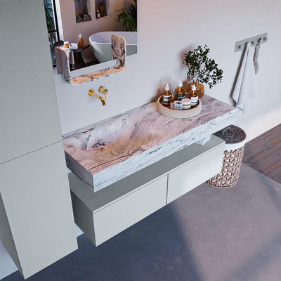 Mondiaz ALAN-DLUX Ensemble de meuble - 120cm - meuble Clay mat - 2 tiroirs - Lavabo Cloud Glace suspendu - vasque Gauche - 0 trous de robinet