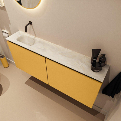 MONDIAZ TURE-DLUX meuble WC 120 cm Ocher. EDEN lavabo Ostra position gauche. Sans trou de robinet.