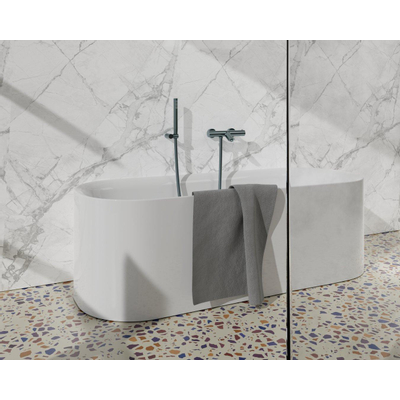 Fortifura Calvi Thermostatische badkraan - met staafhanddouche handdouchehouder en gladde doucheslang - PVD - geborsteld gunmetal (antraciet)