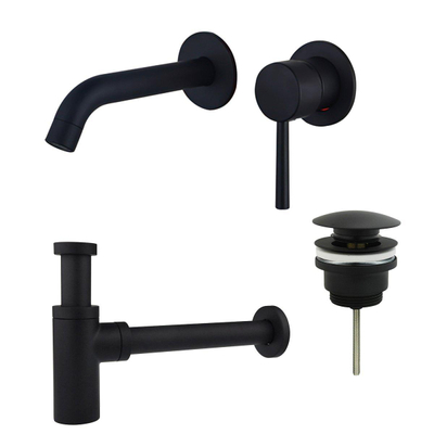 Fortifura Calvi Slim wastafelkraanset - inbouw - voorsprong 17.8cm - met klikwaste - mat zwart