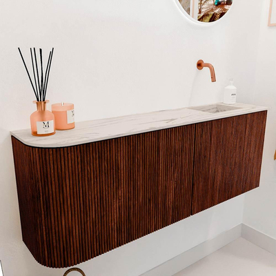 Mondiaz JOYA-DLUX 111.6cm toiletmeubel - ronding links kleur Ruby - Wastafel FAYE positie Rechts Zonder kraangat kleur Nata.