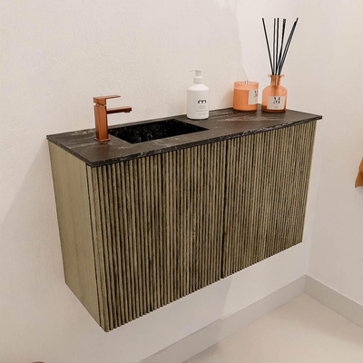 Mondiaz JOYA-DLUX 70cm meuble de salle de bains - couleur Dusk - Vasque FAYE position Gauche 1 trou de robinet couleur Lava.