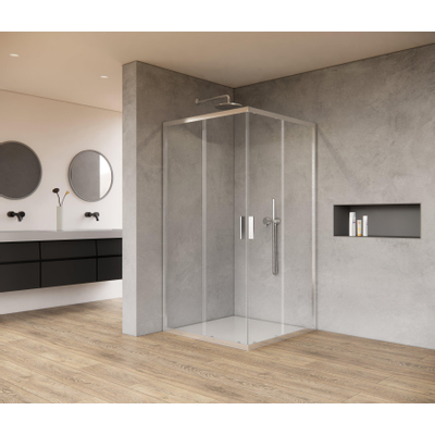 Marenza Casus Cabine de douche - 100x100x200cm - entrée d'angle - verre clair - profilé - chrome