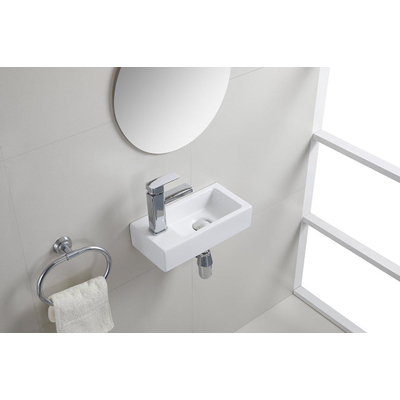 Wiesbaden Rhea S mini fontaine gauche 36,5 x 18 x 9 cm céramique blanc mat