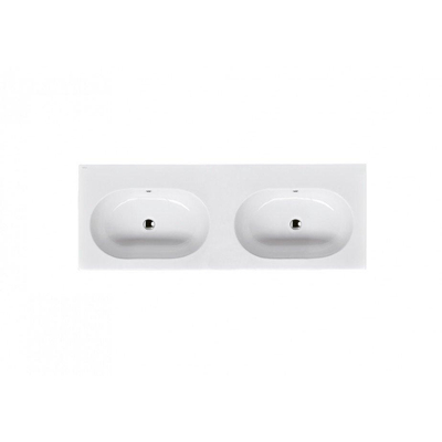 Saniclass Palermo Meubelwastafel - 140x47x3.5cm - overloop - 2 wasbakken links/rechts - zonder kraangat - keramiek - wit OUTLETSTORE