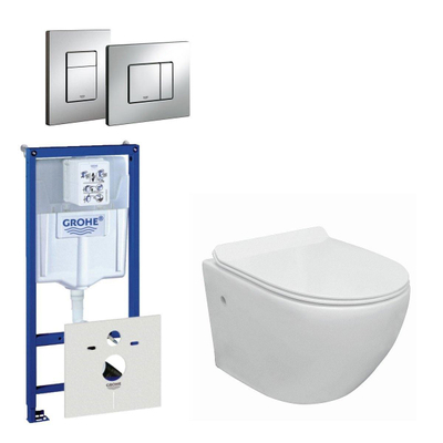 Go compact Spoelrandloos toiletset bestaande uit Grohe inbouwreservoir, met toiletzitting en bedieningsplaat chroom