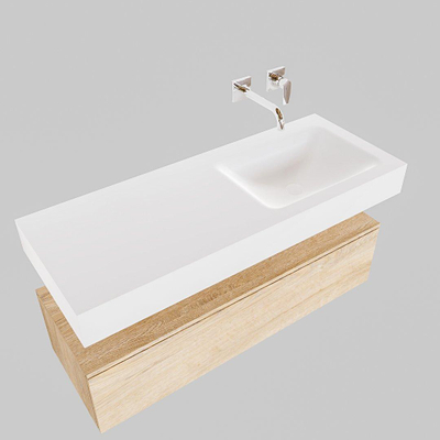 MONDIAZ ALAN 120cm - onderkast - washed oak - 1 lade - vrijhangende wastafel - wasbak rechts - 0 kraangaten - talc
