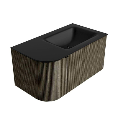 Mondiaz KURVE Ensemble de meuble salle de bain - 85x46x40cm - 1 tiroir - 1 porte - lavabo en solid surface - droite - sans trou de robinet - Shadow