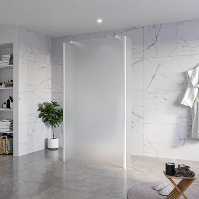 FugaFlow Eccelente Vetro Douche à l'italienne - 110x200cm - verre satiné - anticalcaire - verre de sécurité 8mm - 2 parois latérales 30cm - avec bras muraux et profilés d'angle - Blanc mat