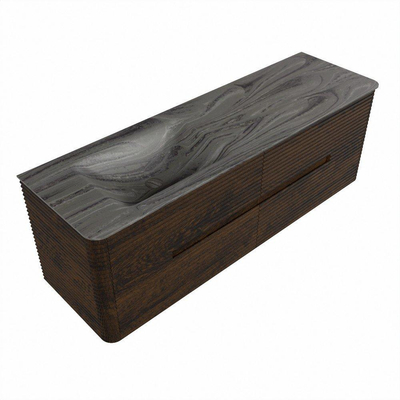 Mondiaz CIRO-DLUX Badkamermeubelset - 150x45x50cm - Solid surface wastafel Sombra - 1 wasbak Links - 1 kraangat - 4 lades - Walnut