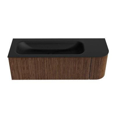 MONDIAZ KURVE 135cm Meuble salle de bain avec module 25 D - couleur Walnut - 1 tiroir - 1 porte - vasque BIG MEDIUM gauche - 1 trou de robinet - Urban