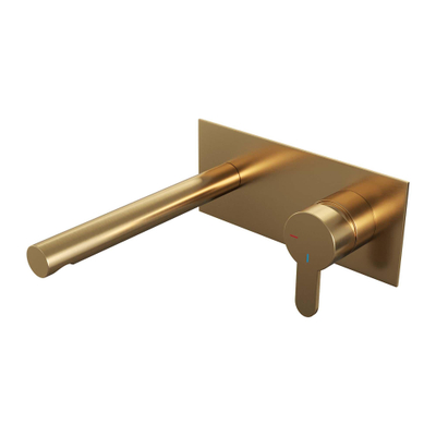 BRAUER Gold Edition Wastafelmengkraan inbouw - rechte uitloop links - hendel plat smal - inclusief inbouwdeel - afdekplaat - model D 1 - PVD - geborsteld goud