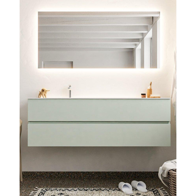 Mondiaz VICA ensemble de meuble de salle de bain - 150cm - meuble sous-vasque greey - 2 tiroirs - lavabo moon gauche - 1 trou de robinet - miroir LED - version XL 60cm de haut