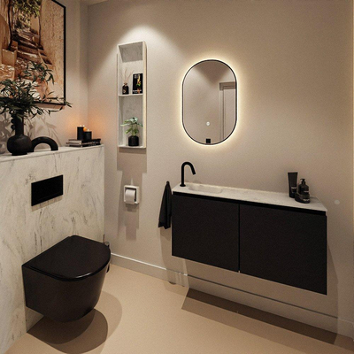 MONDIAZ TURE-DLUX Meuble toilette - 100cm - Urban - EDEN - vasque Opalo - position gauche - 1 trou de robinet
