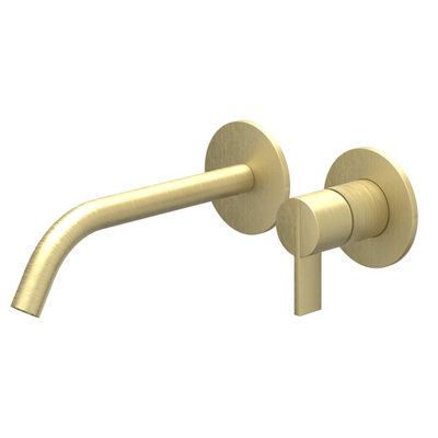 IVY Pact Mitigeur de lavabo - avec élément encastré - 2 trous - encastré - montage mural - bec courbé - coldstart - Or brossé mat PVD