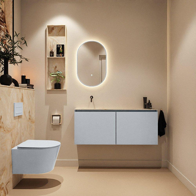 MONDIAZ TURE-DLUX Meuble de toilettes 120 cm Clay. Lavabo EDEN Frappe position gauche. Sans trou de robinet.