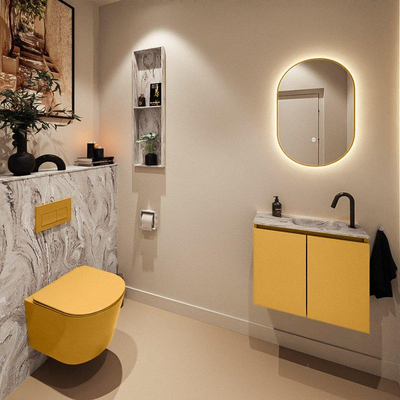 MONDIAZ TURE-DLUX meuble WC 60 cm Ocre. EDEN lavabo Glace position droite. Avec 1 trou de robinet.