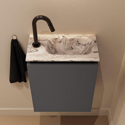 MONDIAZ TURE-DLUX Meuble WC 40 cm Dark Grey. Lavabo EDEN Glace position droite. Avec 1 trou de robinet.