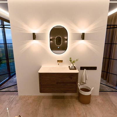 Mondiaz CIRO-DLUX Badkamermeubelset - 90x45x50cm - Solid surface wastafel Meli - 1 wasbak Midden - zonder kraangaten - 2 lades - Dusk