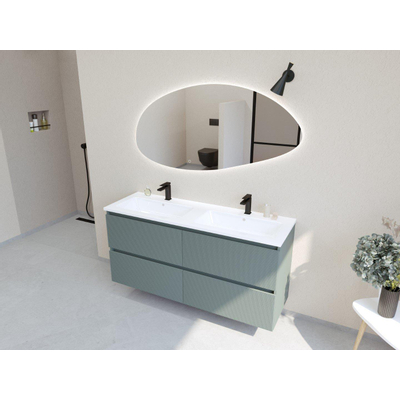 HR Infinity XXL ensemble de meubles de salle de bain 3d 140 cm 2 vasques en céramique gala white 2 trous de robinet 4 tiroirs mat petrol