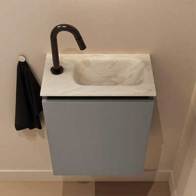 MONDIAZ TURE-DLUX Meuble toilette - 40cm - Smoke - EDEN - vasque Ostra - position droite - 1 trou de robinet