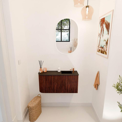 Mondiaz JOYA 81.6cm toiletmeubel - ronding links kleur Ruby - Wastafel FAYE positie Rechts 1 kraangat kleur Urban.