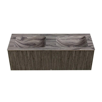 MONDIAZ KURVE-DLUX 130cm badmeubel kleur Shadow met 2 lades en 0 deuren. Wastafel LEAF Dubbel 2 kraangaten Sombra.