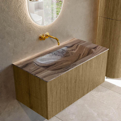 MONDIAZ KURVE-DLUX Meuble de salle de bains 90cm couleur Dusk avec 1 tiroir et 0 porte. Plan-vasque BIG SMALL Central sans trou de robinet Sombra.